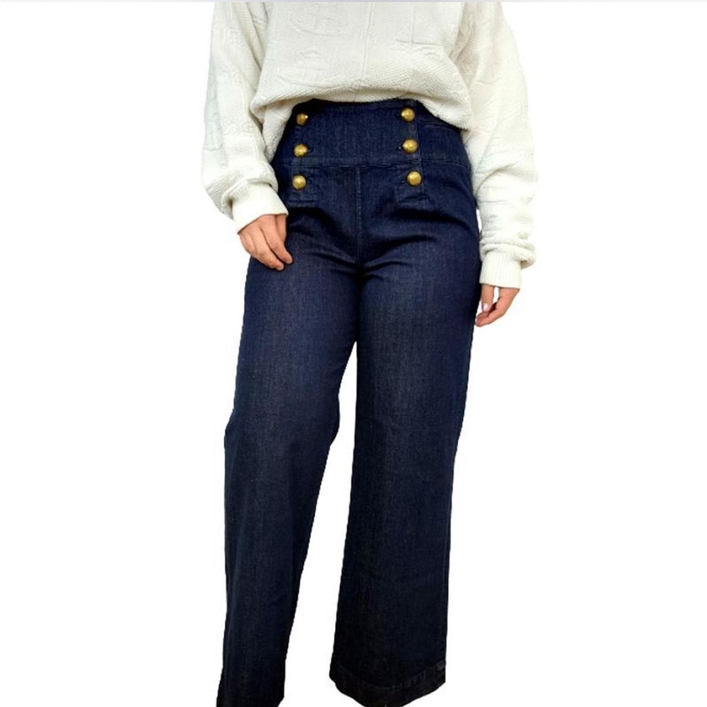 Lauren Jeans Co. Dark Wash  Wide-Leg Sailor Inspired Jeans Sz 12